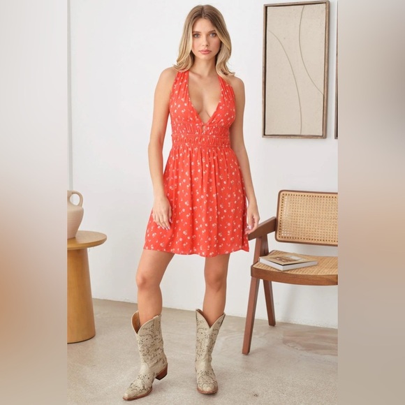 LE LIS Boho Chic Floral Print Sleeveless Open Back Dress multi sizes orange NWT - Picture 3 of 9